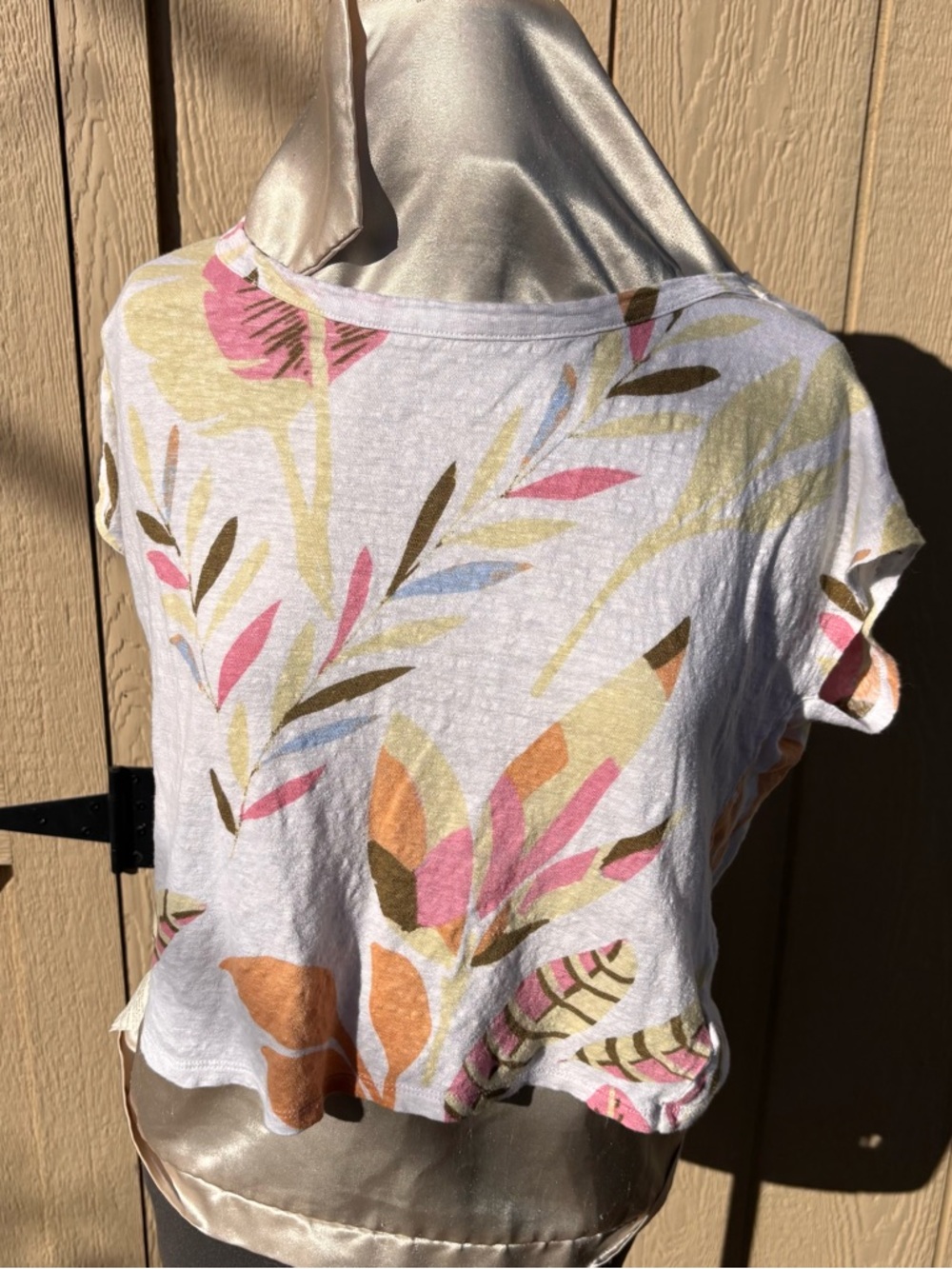 Cynthia Rowley White Floral Crop Top with Pink, Peach & Olive Accents